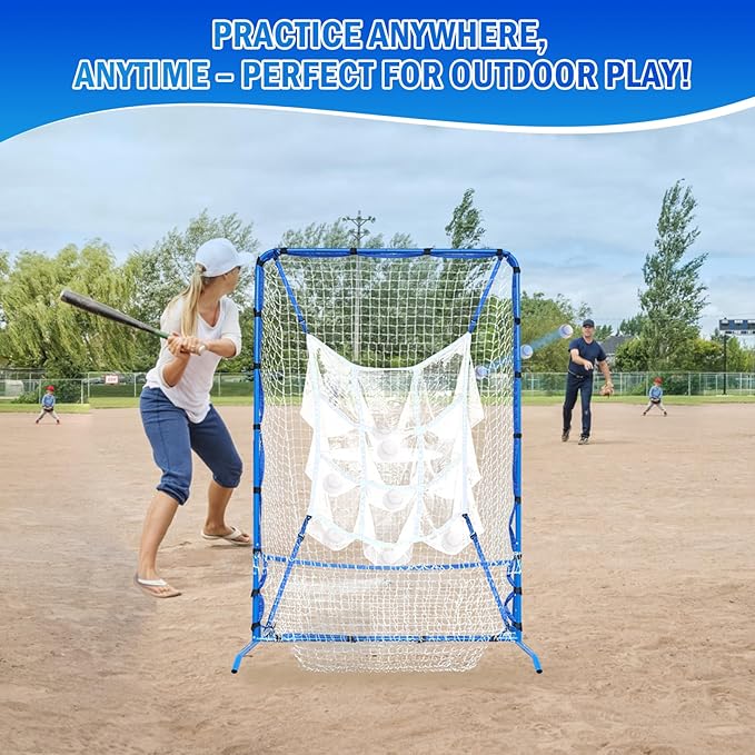 6FT Baseball Pitching net, 9-Pocket Pitcher Net with Strike Zone, Adjustable Height Target Throwing Trainer, Baseball Softball Practice Net with Carry Bag for Beginners/Professionals Outdoor Indoor