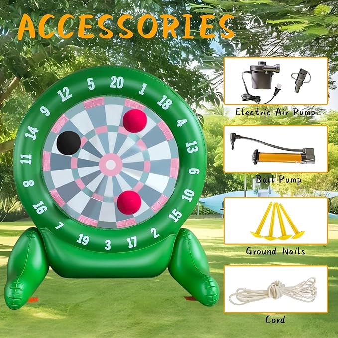 6Ft Tall Giant Kick Darts Games Inflatable Giant Kick Darts Games,Jumbo Outdoor Soccer Green Target Dartboard with Soccer Balls and Air Pump for Sports