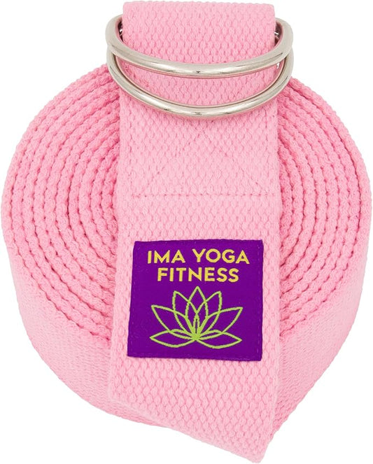 Adaptive Yoga Strap, Stretching Strap, 2 Inches Wide, 100% Naturally Soft Cotton, Steel D-Rings, Includes Natural Cotton Drawstring Storage Pouch and Instructional E-Book