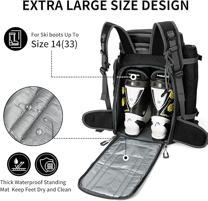 65L Ski Boot Bag,Large Duffle Travel Bag,1680D Nylon Waterproof Padded Ski Boot Bag Backpack For Women Men Kids