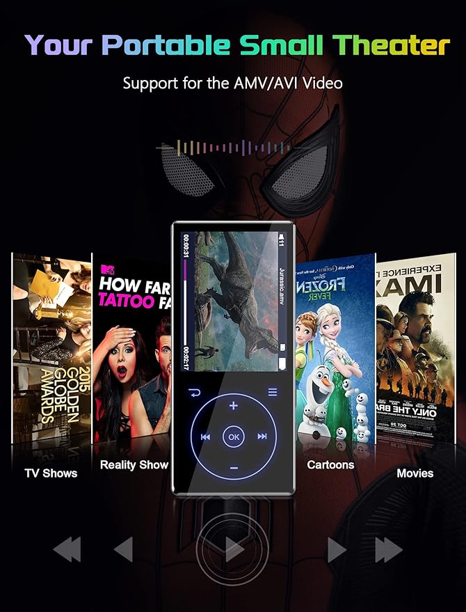 96GB MP3 Player with Bluetooth 5.0: Portable Lossless Sound Music Player with HD Speaker,2.4" Screen Voice Recorder,FM Radio,Touch Buttons,Support up to 64GB for Sport(Earphones&64GB TF Card Included)