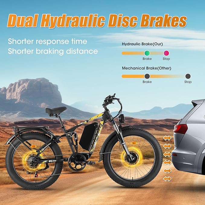 5000W 60V 26Ah Electric Bike for Adults, 60V Battery Ebike, 26"X4"Fat Tire,45MPH & 70 Miles Long Range,210Nm Mountain Bike Full Suspension, Hydraulic Brake Electric Bicycle,Rear Rack