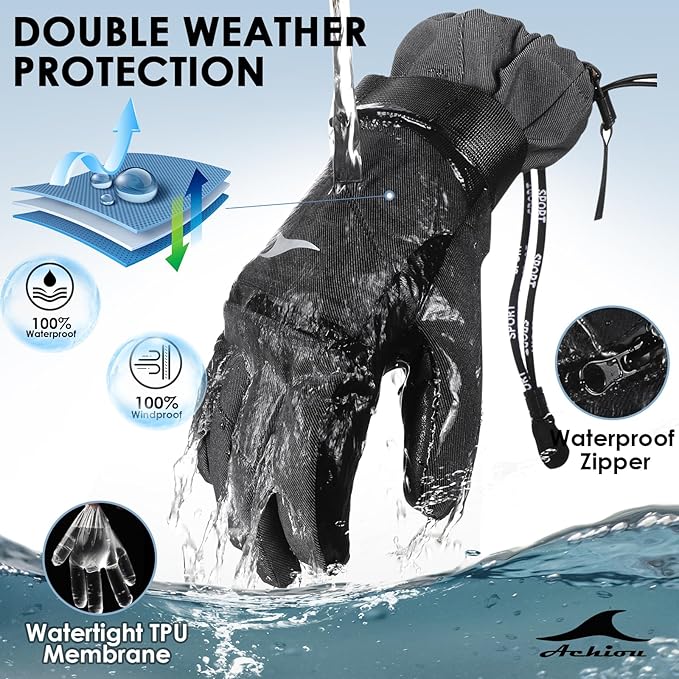 Achiou Ski Gloves,Winter Cold Weather Gloves for Men Women,Waterproof Touchscreen Snow Mittens