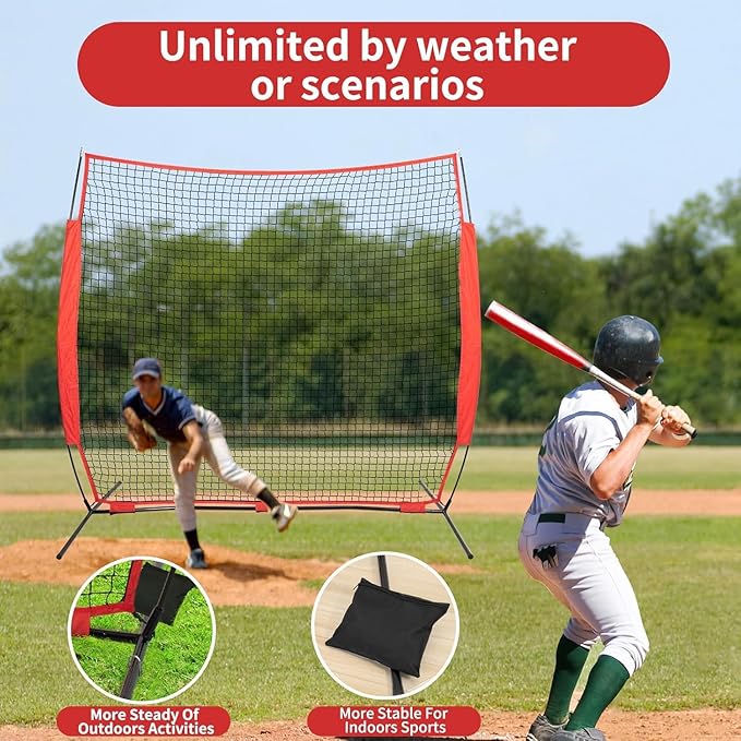 7x7/16x10/20x10ft Ball Backstop Net,Fix Ball Stop Net by 4 Spike&2 Sandbag,Sports Net Barrier with Handbag,Lacrosse Net Backstop for Softball,Basketball,Hockey Train,Baseball Net Barrier for Backyard