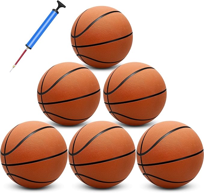 6 Pack 29.5" Official Size 7 Basketball Balls Inflatable with Pump for Men and Women for Outdoor, Indoor or Training, Mens Adult Basketball