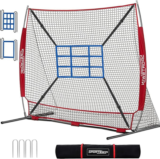 7x7 FT Baseball Net for Batting Pitching Hitting, with Strike Zone, Softball Net for Batting and Pitching, Baseball Practice Training Equipment for Kids Adult Youth