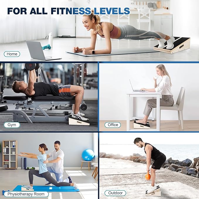 Adjustable Wooden Slant Board, 5 Angles (15°–35°) for Safe Stretching, Squats & Rehab – Anti-Slip top & Base, Durable 10-Layer Wood, Supports up to 400lbs for Home Gym & Recovery use