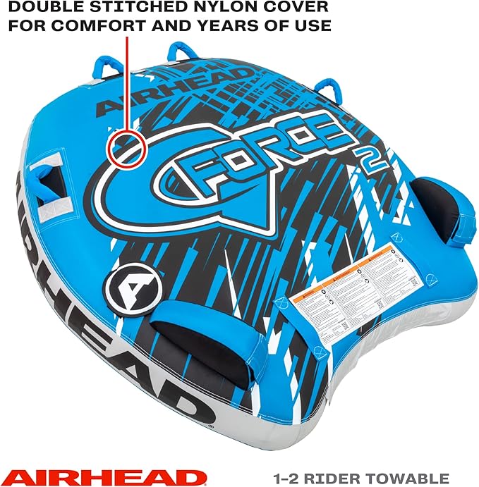 Airhead G-Force Inflatable Towable Tube | 2-4 Rider Models | Dual Tow Points | Full Nylon Cover | Kwik-Connect | Patented Speed Valve | Boat Tubes and Towables