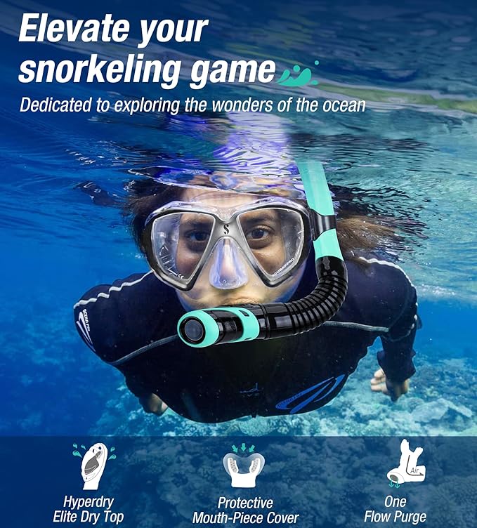 Aegend Dry Snorkel, Dive Mask Easy-Breath Free Diving Snorkel for Snorkeling Scuba Diving Freediving Swimming, with Top Dry Valve and Food-Grade Silicone Mouthpiece