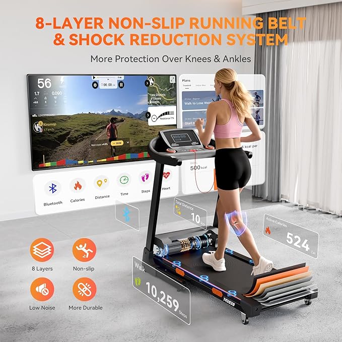 8.7MPH Treadmills for Home, 0%-15% Incline Walking Pad Treadmill with Auto-Folding, 3.5HP Wide Running Area Supports Up to 300lbs User Weight, Bluetooth & Pulse Monitor
