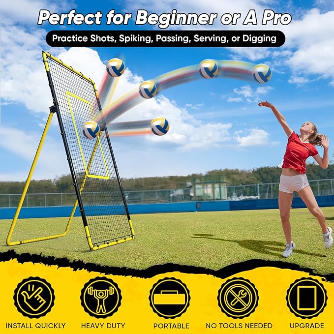 Adjustable Volleyball Rebounder Net Equipment 7x4 FT with Volleyball Practice for Adult Backyard Indoor Outdoor Training