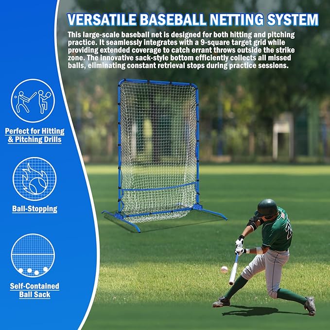 6FT Baseball Pitching net, 9-Pocket Pitcher Net with Strike Zone, Adjustable Height Target Throwing Trainer, Baseball Softball Practice Net with Carry Bag for Beginners/Professionals Outdoor Indoor