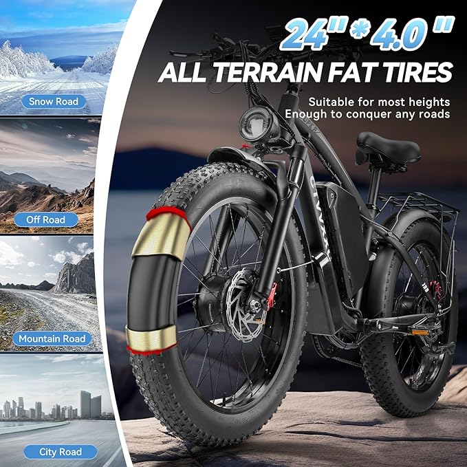 6000W Dual Motor Ebike for Adults 46MPH,210NM Fast Electric Bike,52V 34AH(1768Wh) Up to 105 Miles Long-Range Ebike,24" Fat Tire Dirtbike,Lockable Suspension Electric Bicycle for Off-Road Mountain Snow