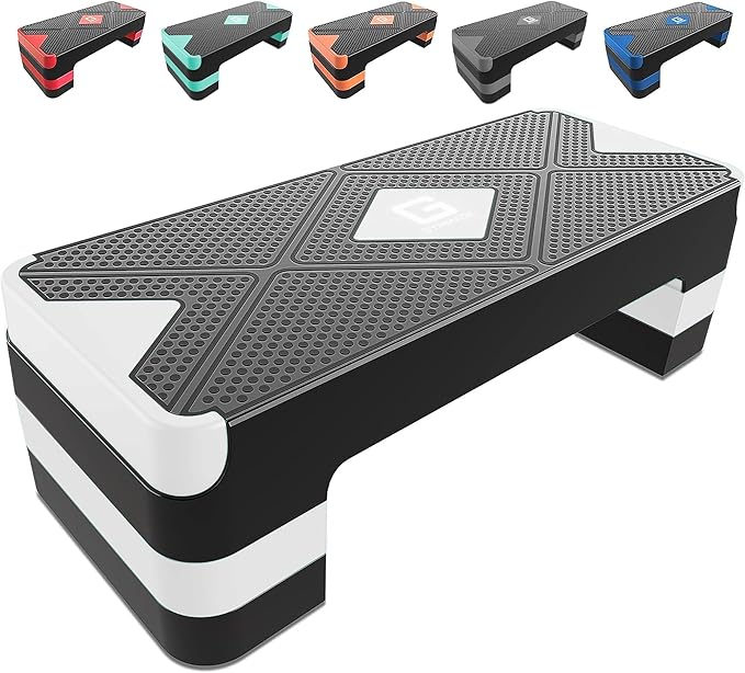 Aerobic Exercise Step, Adjustable Aerobic Stepper for Exercise, Workout Step Platform for Step Up, 26.5" Step Deck with 4” 6” 8” Adjustable Height Risers, Women Home Gym Cardio Fitness