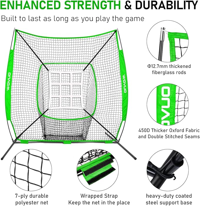 7x7 ft Baseball Net for Batting Pitching Hitting, Softball Pitching Net with Strike Zone, Tee, Ball Caddy, Softball Batting Net Baseball Training Equipment for Kids Adult Youth Sport Practice