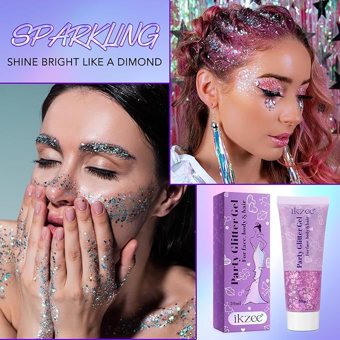 6Pcs Body Glitter for Women - Holiday Glitter Gel for Face &Body & Hair & Nail DIY｜Hair Glitter Gel Create A Stunning Visual Feast ｜Multiple Purpose Body Glitter Gell Long Lasting Mermaid Series Set