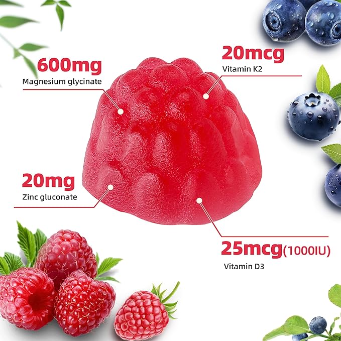 90 CT Magnesium Glycinate Gummies 600mg, Sugar Free Magnesium Gummies w/Zinc & Vitamin D3 & K2 - Magnesium Supplements for Sleep, Supports Bone Health, Nerve & Immune Function