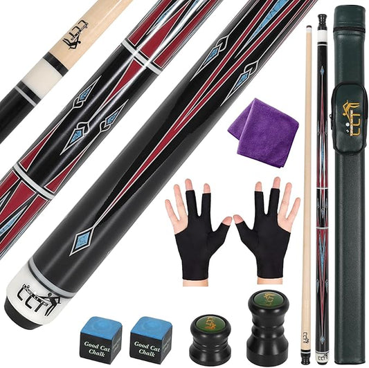 58" 2-Piece Maple Pool Cue, 18oz-21oz ??Professional Billiard Stick with Leather Case, Ideal for Home, Bar Games, and Tournaments