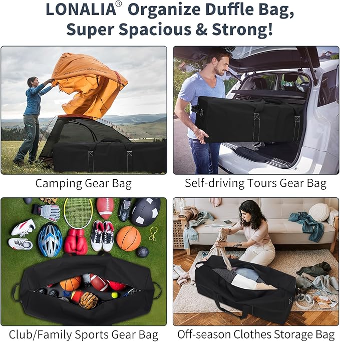 46 Inch Large Duffle Bag for Travel Camping - 127L Extra Large Heavy Duty Duffel Bag, Sport Equipment Storage Bag with 2 Sides Handles-Black