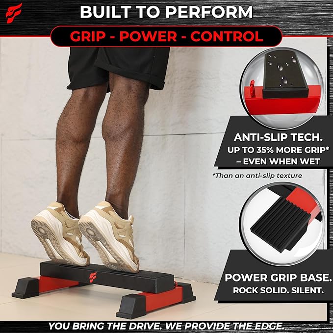 Adjustable Calf Raise Block, Versatile Machine Platform – Calves, Legs & Core – Raises, Strength, Squats, Stretches – Anti-Slip Bar, Band Compatible – Home Workout & Gym Equipment