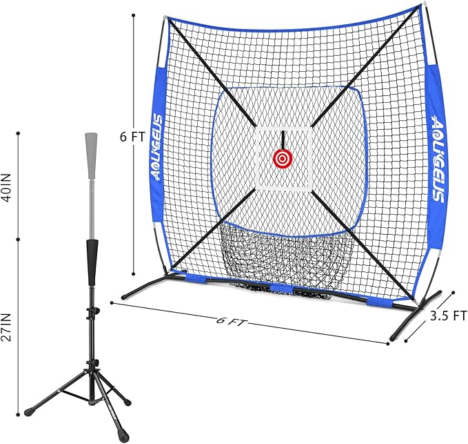 6'X6' Baseball Softball Practice Net,Pitching Net,Batting Net,with Bonus Strike Zone,Target and Bow Frame,for Hitting,Pitching,Catching