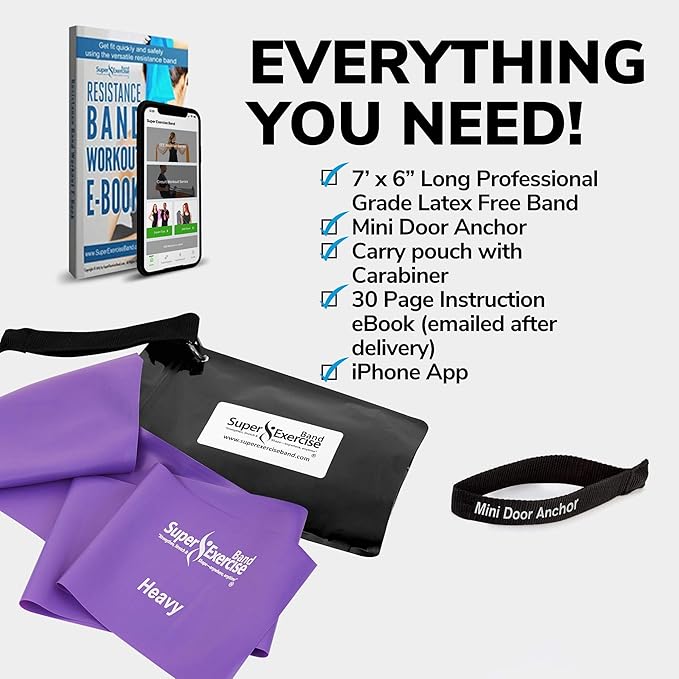 7Ft Long Resistance Bands for Stretching - Resistance Bands Set with Door Anchor - Exercise Bands Including Carry Pouch, E-Book & App - Latex-Free Workout Bands