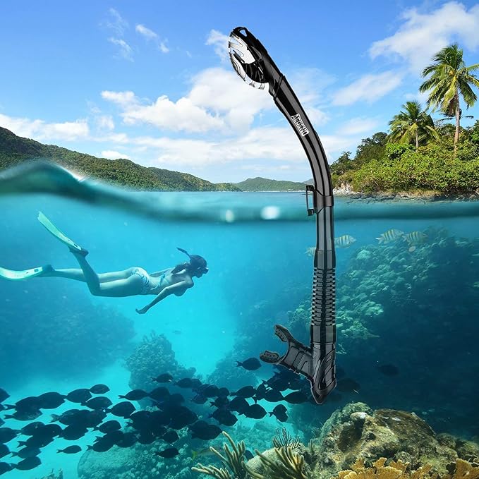 Aegend Dry Snorkel, Dive Mask Easy-Breath Free Diving Snorkel for Snorkeling Scuba Diving Freediving Swimming, with Top Dry Valve and Food-Grade Silicone Mouthpiece