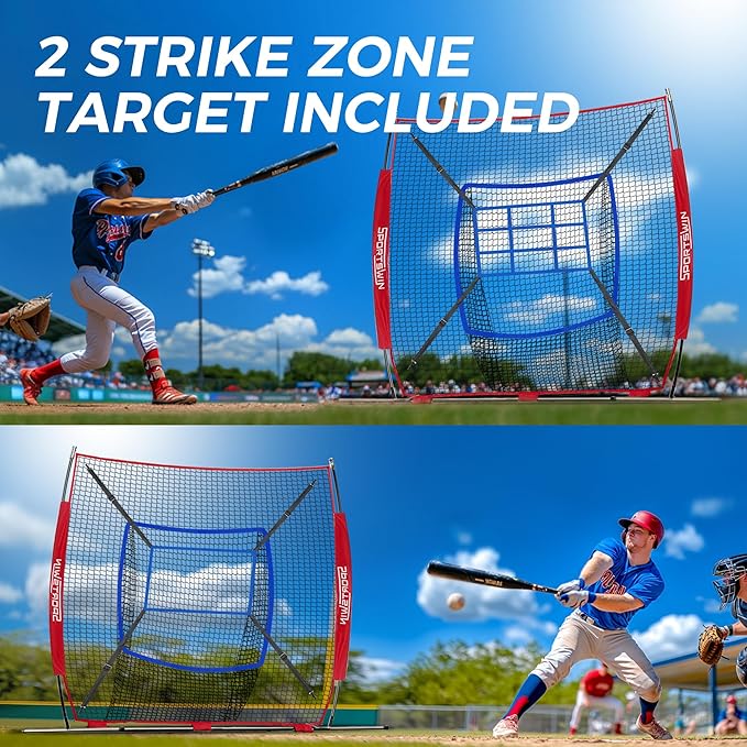 7x7 FT Baseball Net for Batting Pitching Hitting, with Strike Zone, Softball Net for Batting and Pitching, Baseball Practice Training Equipment for Kids Adult Youth