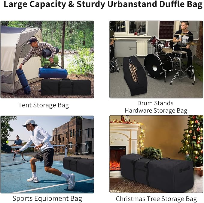 52 Inch Large Duffle Bag for Travel Camping Sport Equipment Storage Bag with 2-way Lockable Zippers (Black)