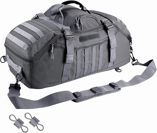 65L Large Duffle Bag, 3-in-1 Tactical Backpack MOLLE Pack for Sports, Gym, Outdoor, Grey