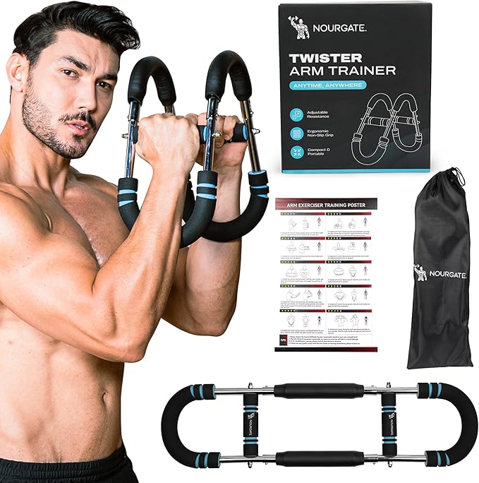 Adjustable Twister Arm Trainer for Men & Women – Twister Arm Chest Exerciser Portable Spring Resistance Home Workout Equipment with 4 Spring, Anti-Slip Handles for Easy Grip & Carry Bag