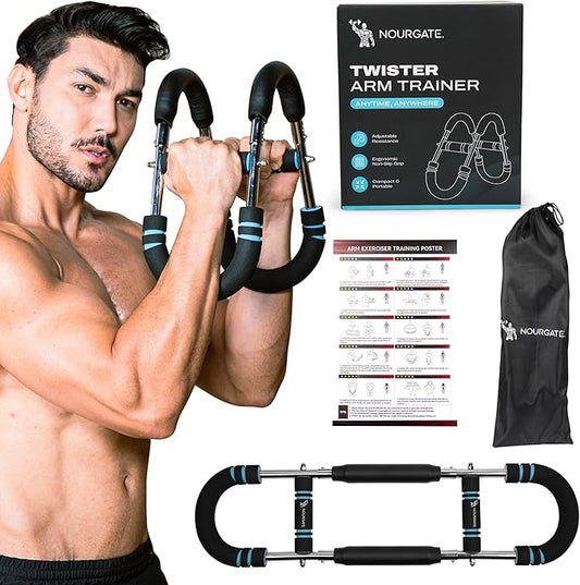 Adjustable Twister Arm Trainer for Men & Women – Twister Arm Chest Exerciser Portable Spring Resistance Home Workout Equipment with 4 Spring, Anti-Slip Handles for Easy Grip & Carry Bag