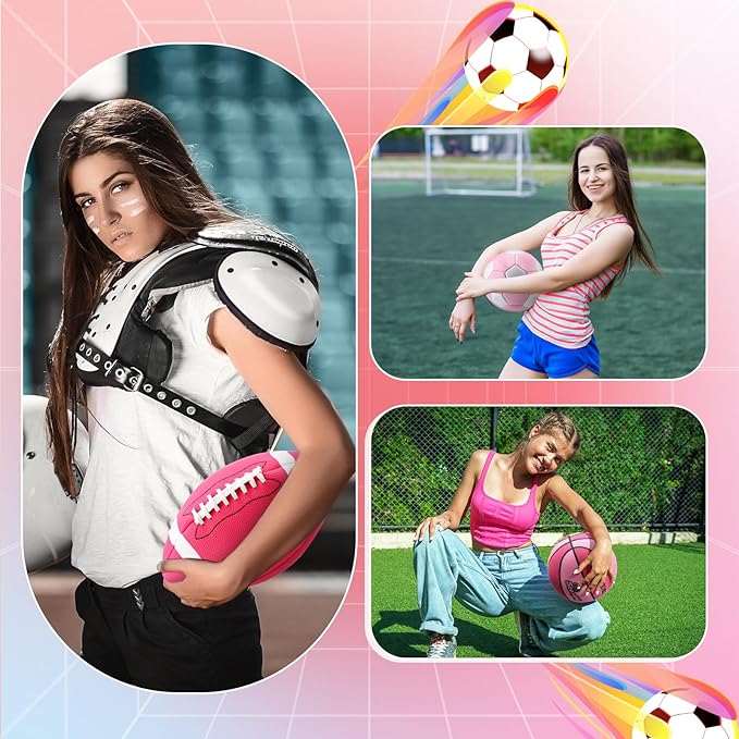 6 Pcs Multi Sport Ball Set Official Size Football, Basketball, Soccer, Volleyball, Playground Ball, Baseball with Equipment Bag Pump for Teen Adult Sport Gift Back to School