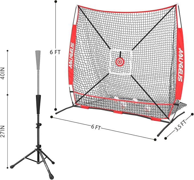 6'X6' Baseball Softball Practice Net,Pitching Net,Batting Net,with Bonus Strike Zone,Target and Bow Frame,for Hitting,Pitching,Catching