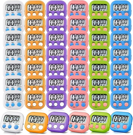 48 Pack Digital Kitchen Timer Magnetic Digital Timer with Big Display Loud Ring Cooking Timers for Kitchen Electronic Timer for Cooking, Bathing, Gym, Break Time, Classroom(6 Color)