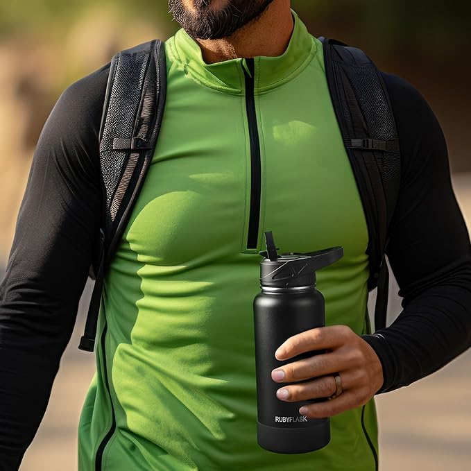 64oz Insulated Water Bottle with Straw, Half Gallon Stainless Steel Vacuum Water Jug, Large Thermal Water Bottle Flask with Leakproof 3 Lids for Travel, Camping, Gym Sports Sage