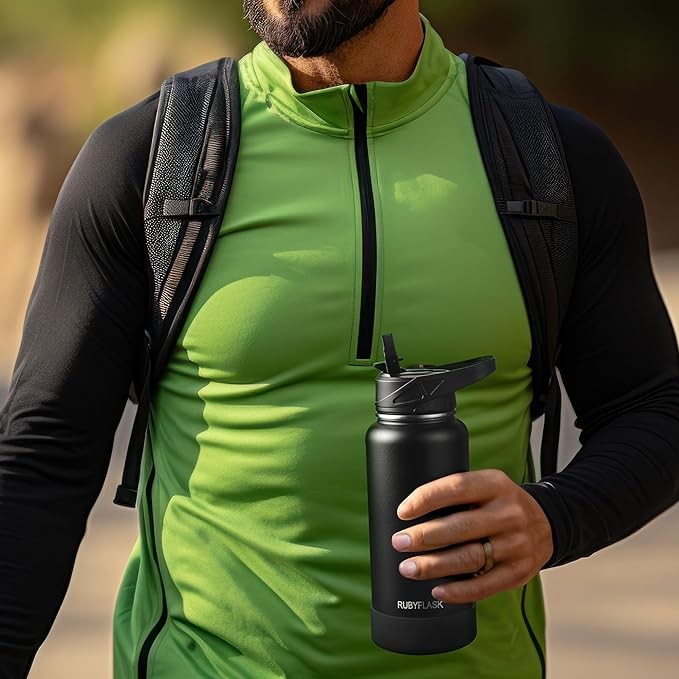 64oz Insulated Water Bottle with Straw, Half Gallon Stainless Steel Vacuum Water Jug, Large Thermal Water Bottle Flask with Leakproof 3 Lids for Travel, Camping, Gym Sports Cream