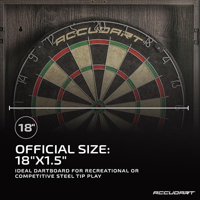 Accudart Armada Bristle Dartboard Cabinet Set - Official Size 18" x 1.5" - Self Healing Genuine Sisal - Wall Mount Cabinet Set - Round Spider Wires Reduce Bounce Outs - Rotatable Metal Number Ring