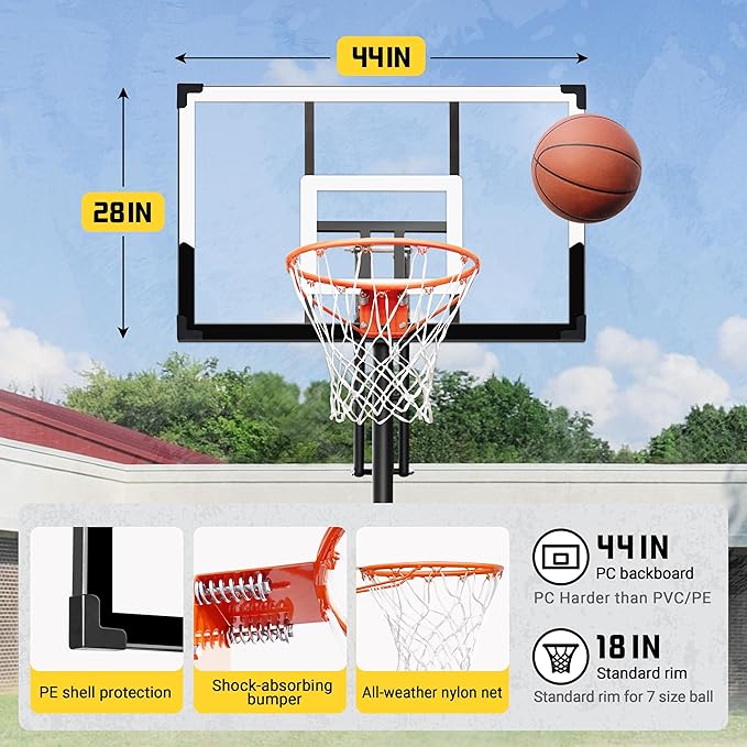 Aimking Basketball Hoop Outdoor 3.3-10FT 5s-Rapid-Adjustable, 40/44 inch Shatterproof Backboard & Enlarged Base, Portable Basketball Hoop & Goal for Kids/Adults/Families in Poolside/Backyard/Indoor