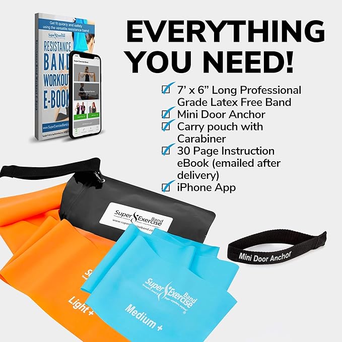 7Ft Long Resistance Bands for Stretching - Resistance Bands Set with Door Anchor - Exercise Bands Including Carry Pouch, E-Book & App - Latex-Free Workout Bands