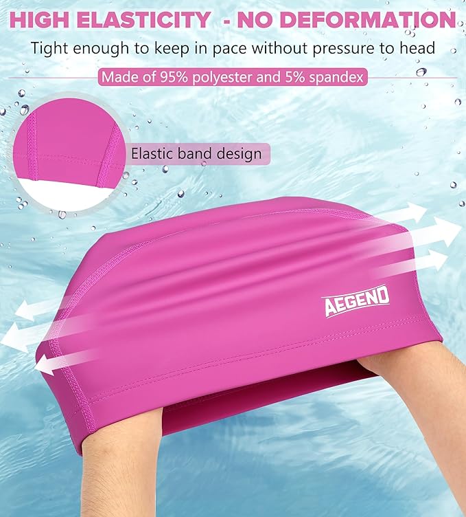 Aegend Fabric Swim Cap, Silicone Waterproof Layer - Breathable Cloth Swimming Cap, Keep Hair Dry with Hight Elasticity for Youth(8-16) Adult, 2 Sizes to Choose