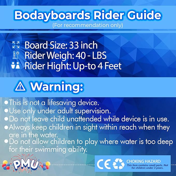 PMU 33 Inch Purple Bodyboard - Lightweight Wrist Leash, Slick Bottom Boards for Beach, Sea & Pool - Surfing Board for Kids, Teens & Adults Wave Conditions Pkg/1