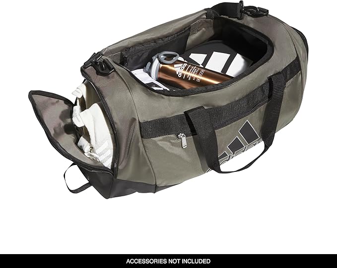 adidas Unisex Defender 4.0 Gym Duffel Bag for Men and Women, Olive Strata Green/Black/Silver Metallic, Medium (66L)