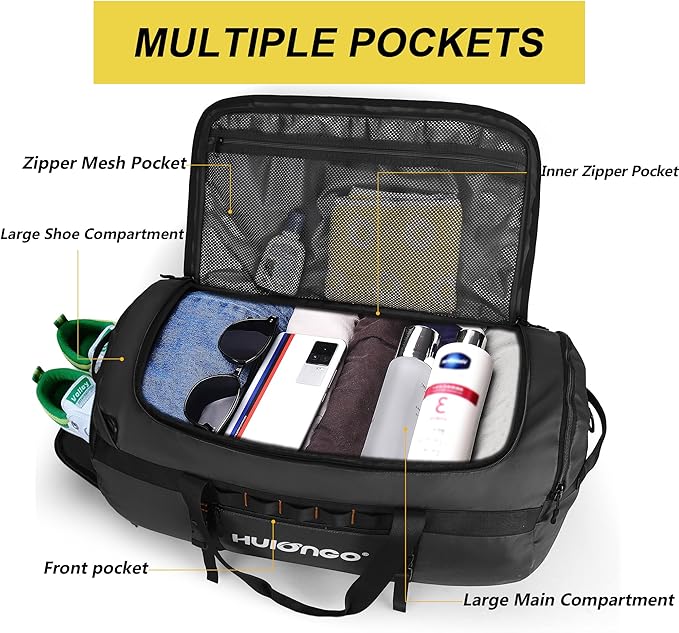 40L/60L/90L Large Waterproof Duffle Bag Backpack for Men, Mens Duffel Backpack Bags for Traveling, Heavy Duty (Black, 40L)