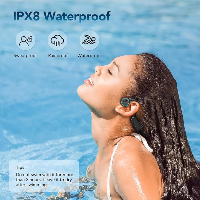 AGPTEK X15 Waterproof MP3 Player with Bluetooth 5.3 for Swimming, 32GB Non-in-Ear Bone Conduction Headphones for Running, Cycling, Sports