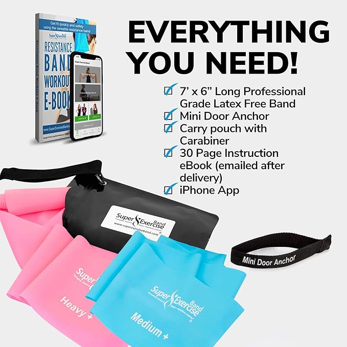 7Ft Long Resistance Bands for Stretching - Resistance Bands Set with Door Anchor - Exercise Bands Including Carry Pouch, E-Book & App - Latex-Free Workout Bands