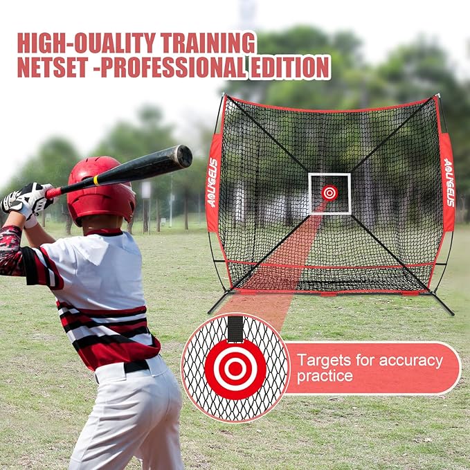 6'X6' Baseball Softball Practice Net,Pitching Net,Batting Net,with Bonus Strike Zone,Target and Bow Frame,for Hitting,Pitching,Catching