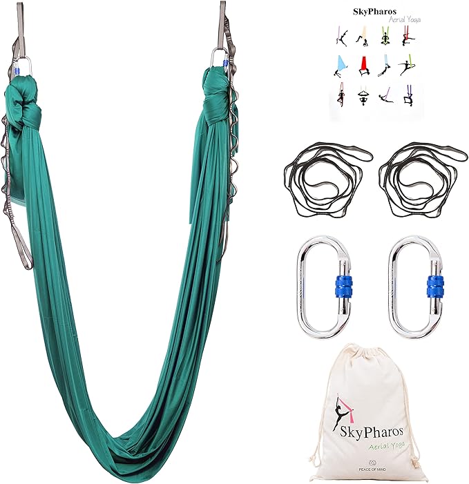 5.5 Yards Aerial Silks Yoga Swing Set - Aerial Yoga Hammock Kit Anti-Gravity Flying for Fitness, Low/Non Stretch Nylon Tricot Fabric Hardware Included for Dance