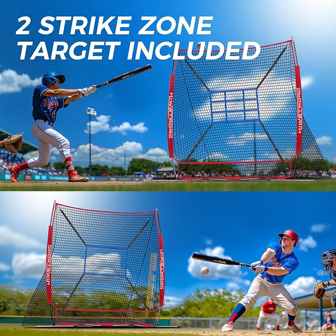 7x7 FT Baseball Net for Batting Pitching Hitting, with Strike Zone, Softball Net for Batting and Pitching, Baseball Practice Training Equipment for Kids Adult Youth