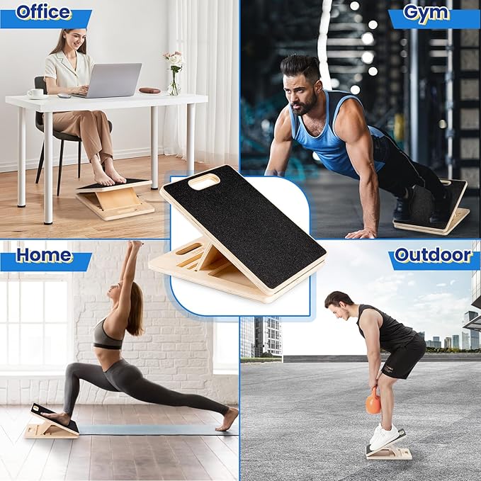 Adjustable Wooden Slant Board, 5 Angles (15°–35°) for Safe Stretching, Squats & Rehab – Anti-Slip top & Base, Durable 10-Layer Wood, Supports up to 400lbs for Home Gym & Recovery use